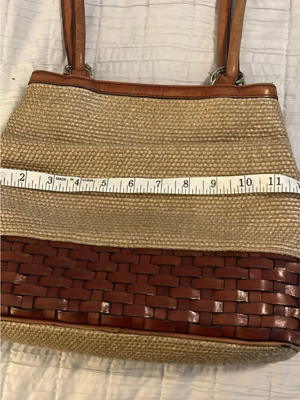 Etienne Aigner Natural Straw with Brown Leather Trim Shoulder Bag